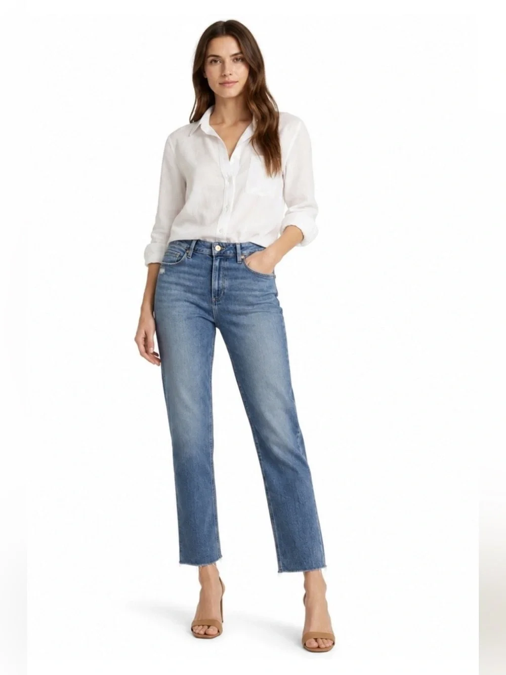 Paige Cindy High Rise Straight Raw Hem Jeans